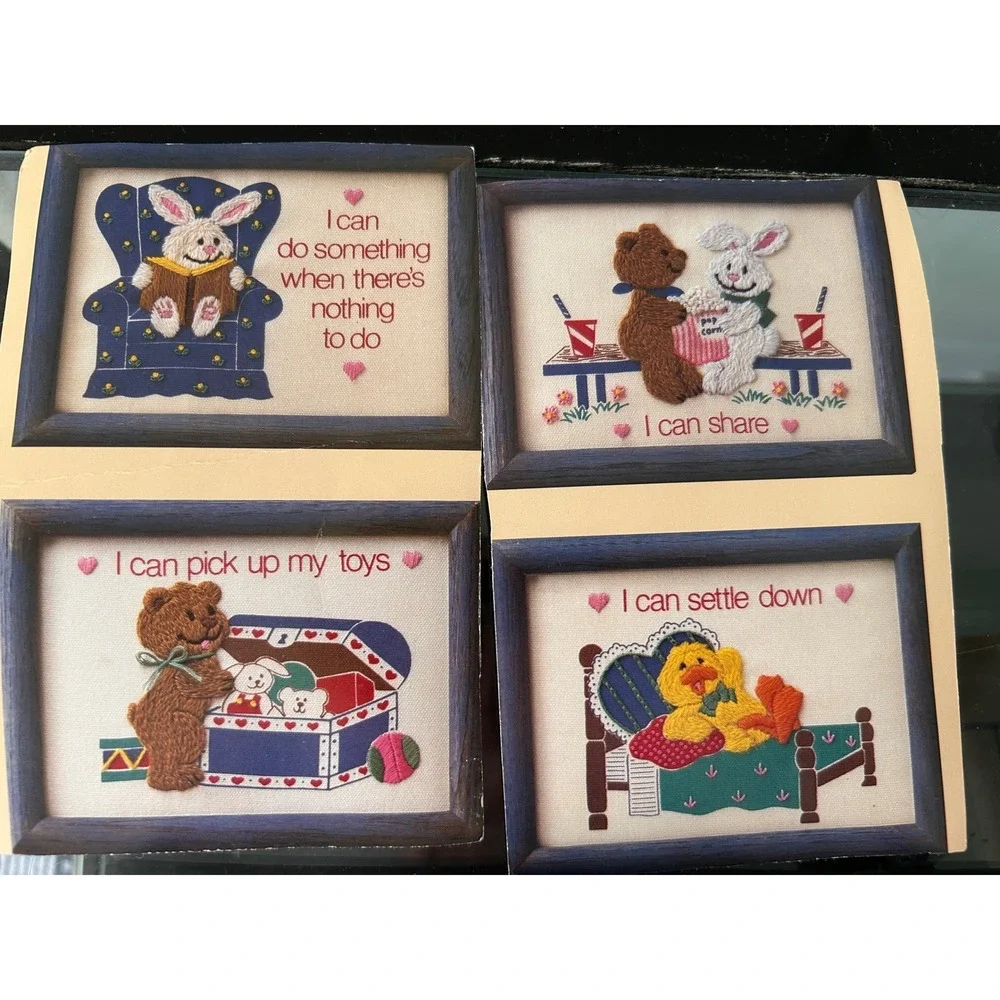 Vintage 1988 The Creative Circle I Can Embroidery Kit Bears Bunny Duck Nursery